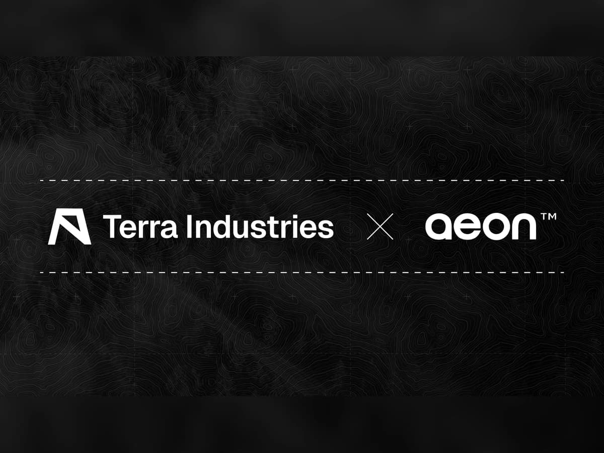 Terra Industries and Aeon logos on a dark topographic background